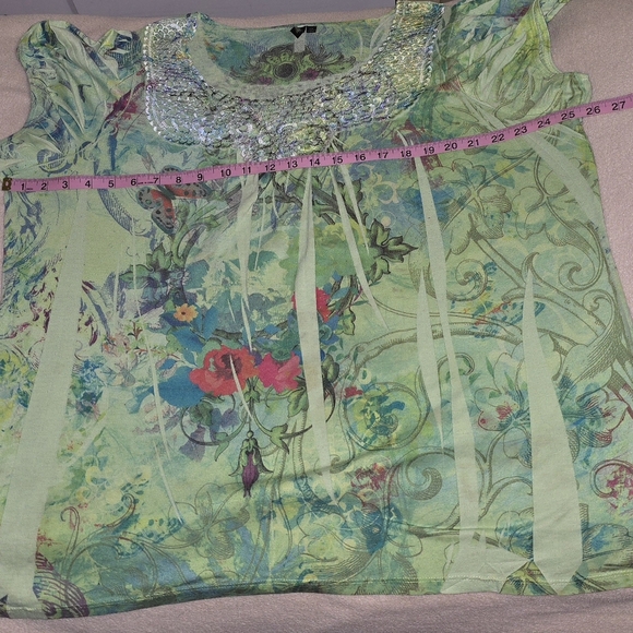 (D) Olivia Page Floral Lace Trim Top - Green - Picture 4 of 8